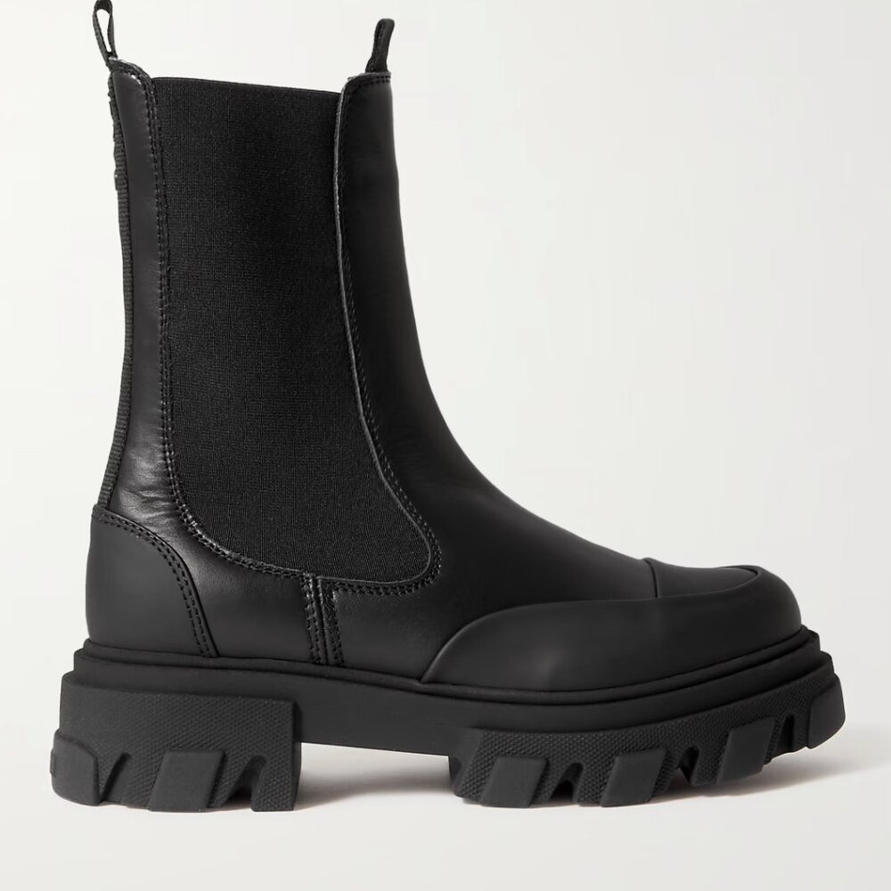 GANNI Paneled Recycled-Leather Chelsea Boots Size 8